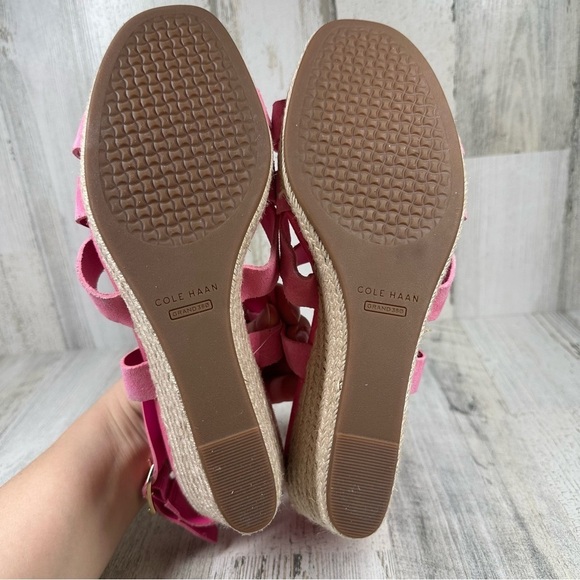 New Cole Haan Crystal Pink Neon Suede Wedge Sandals #195 - Picture 11 of 12